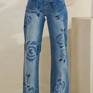 Oli & Hali Blue Floral Wide Leg Jeans